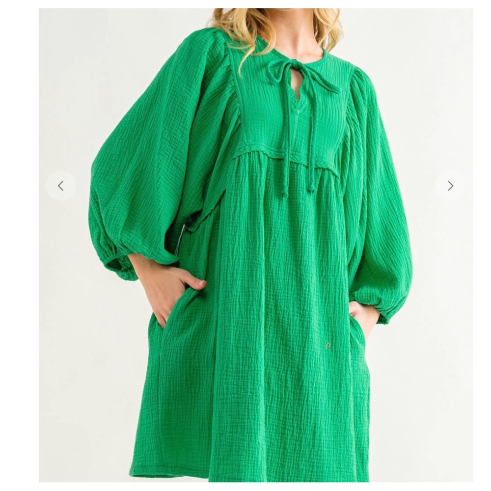 Boho Front Tie Neck Gauze Dress - Picture 4 of 5
